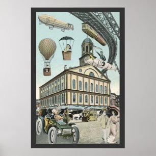 Poster Vintage Science Fiction, Victorian Steam Punk City