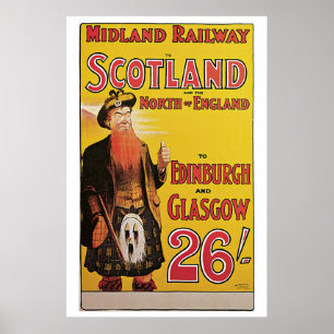Poster Vintage Scotland por trem viagem ad