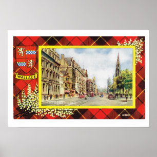 Póster Vintage Scotland, tartan de Wallace, príncipes Ru