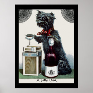 Póster Vintage Scottie com Champagne