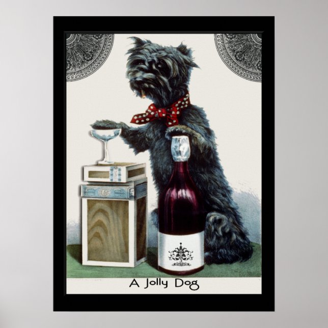 Póster Vintage Scottie com Champagne (Frente)