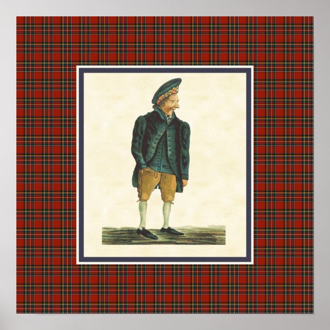 Póster Vintage Scottish Highlander Moozie Tartan Border (Frente)
