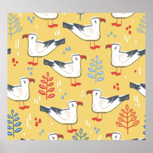Poster Vintage Seagull Deixa Padrão Natural