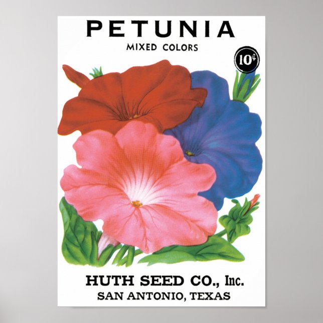 Poster Vintage Seed Packet Label Art, Petunia Flowers (Frente)
