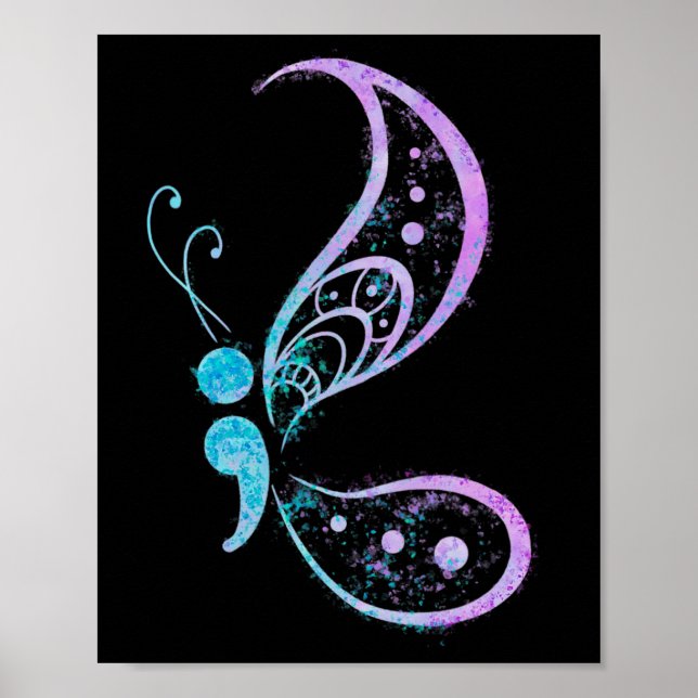 Poster Vintage Semicolon Butterfly SemiColon Tattoo Ment (Frente)