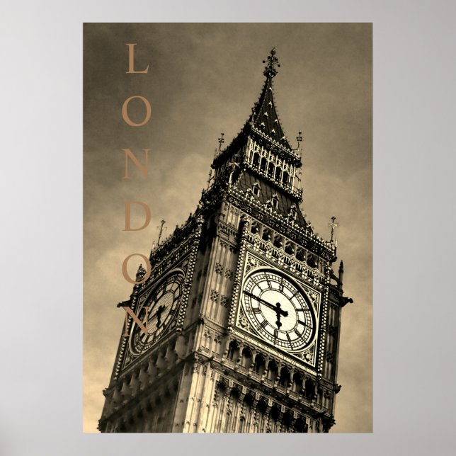 Poster Vintage Sepia Big Ben Art Fotografia (Frente)