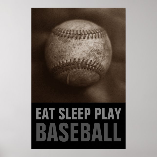 Póster Vintage Sepia Come Sleep Play Baseball (Frente)