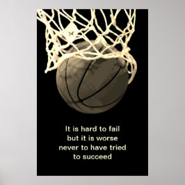 Poster Vintage Sepia Cotação Motivacional Basquete