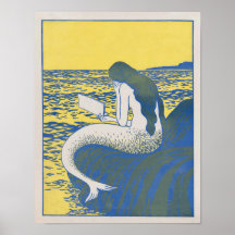 Vintage Sereia Lendo um Livro