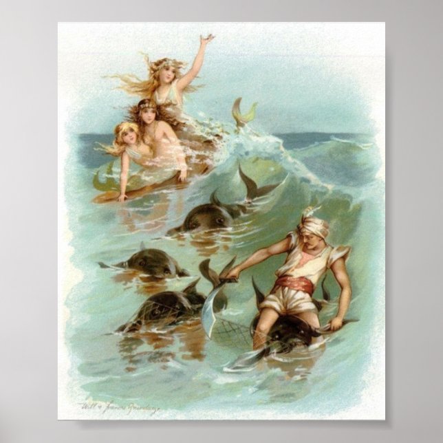 Póster Vintage - Sereias Animam O Salvamento Dos Golfinho (Frente)