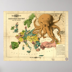 Póster Vintage Serio Comic War Map For The Year 1877