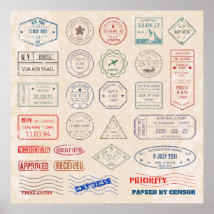 Poster Vintage set vintage postage stamps from countries