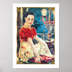 Poster Vintage Shanghai Beauty Model in Evening Gown