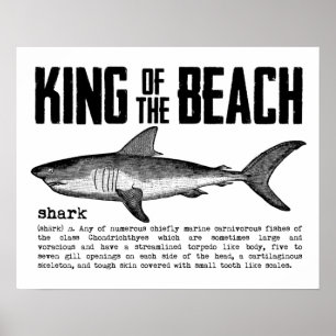 Póster Vintage Shark Beach King com definição de tubarão