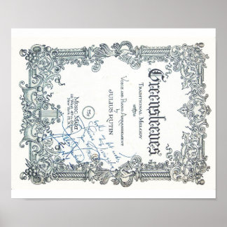 Póster Vintage Sheet Music - Greensleeves Autografado