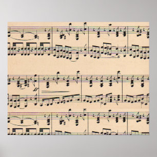 Póster Vintage Sheet Music Score Black and White Notes