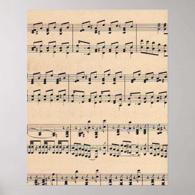 Poster Vintage Sheet Music Score Black and White Notes (Frente)