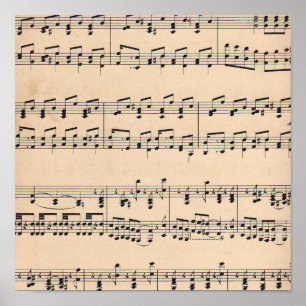 Poster Vintage Sheet Music Score Black and White Notes