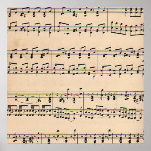 Póster Vintage Sheet Music Score Black and White Notes