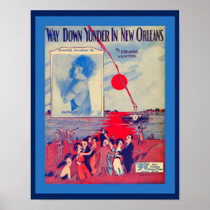 Poster Vintage Sheet Music Way Down Yonder em Nova Orlean