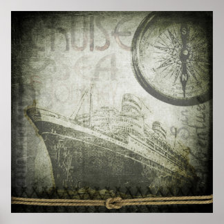 Póster Vintage Ship Wind Rosa Art