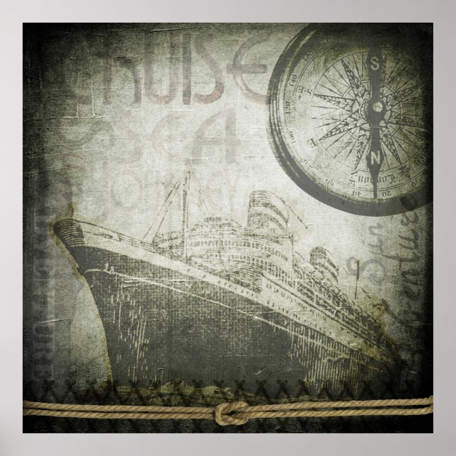 Póster Vintage Ship Wind Rosa Art (Frente)