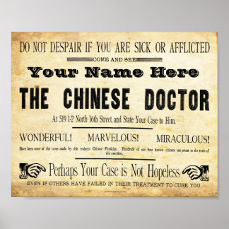 Póster Vintage - Sinal de Médico Chinês Personalizado
