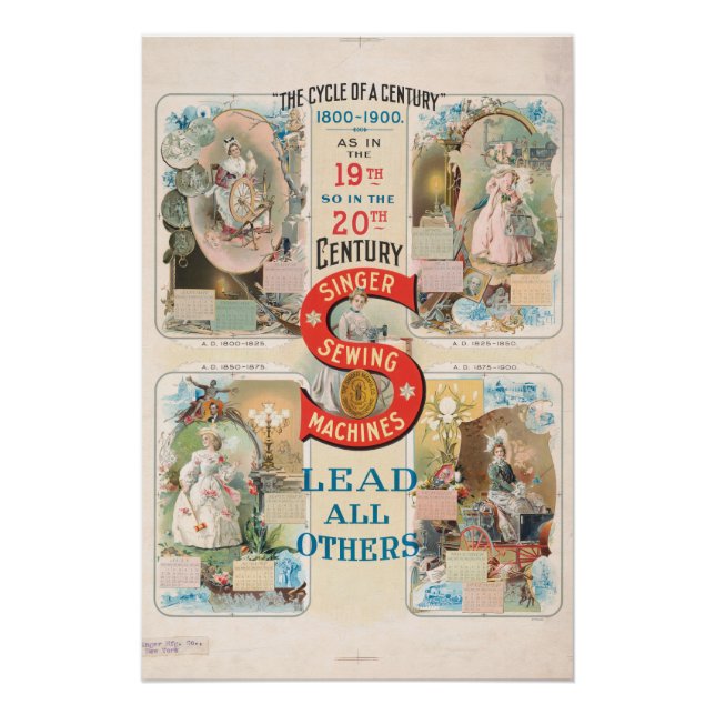Póster Vintage Singer Sewing Machine Ad (Frente)