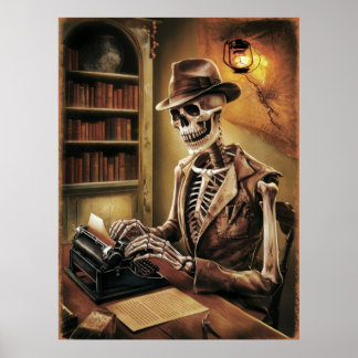 Poster Vintage Skeleton Journalist