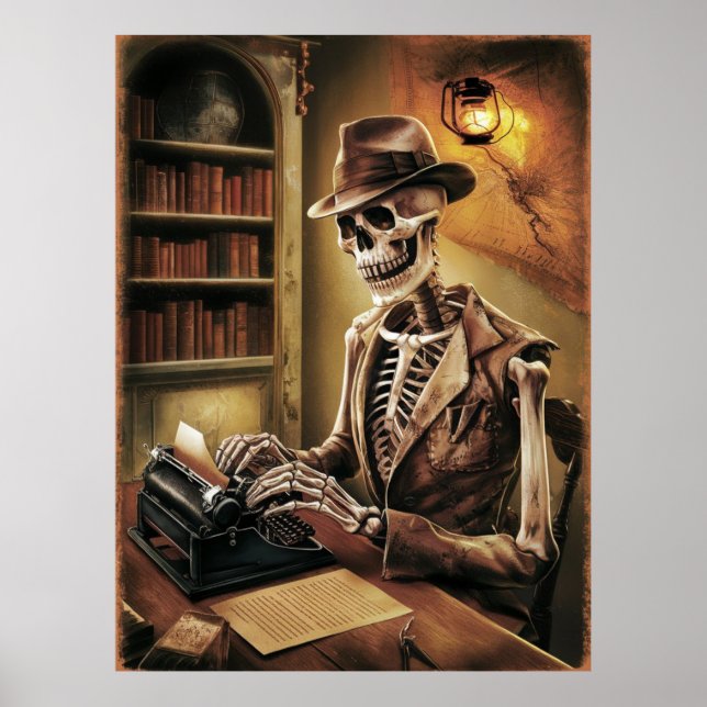 Poster Vintage Skeleton Journalist (Frente)