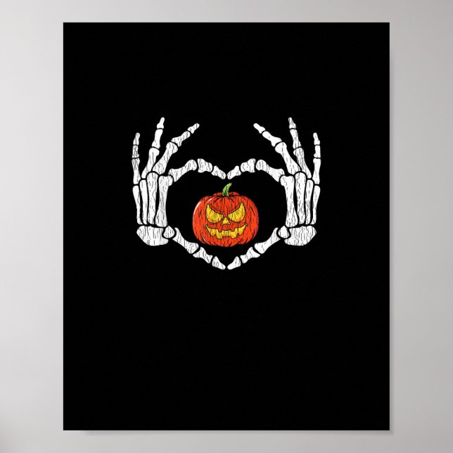 Poster Vintage Skeleton Mãos Pumpkin Outono Hallow (Frente)