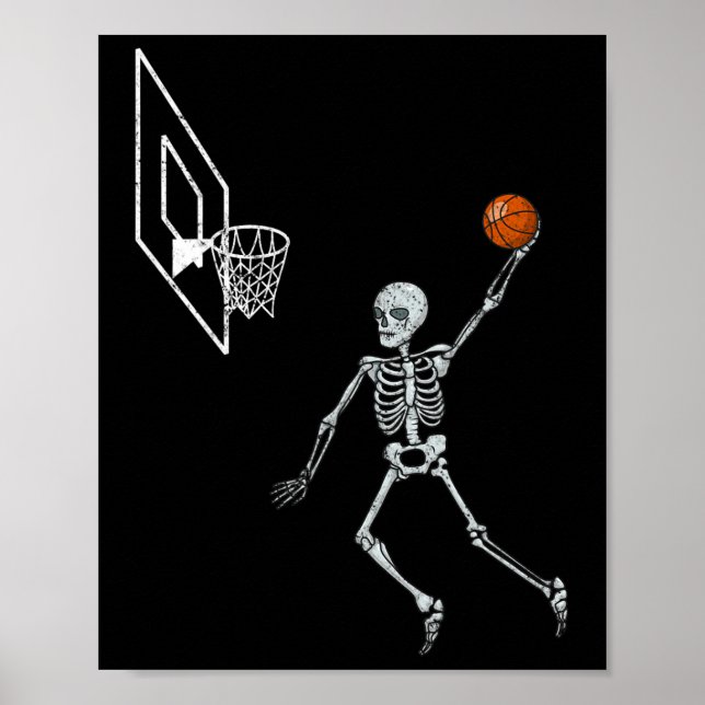 Poster Vintage Skeleton Sketll Player Dunking Hallow (Frente)