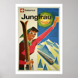 Póster Vintage Ski Jungfrau Suiça Art