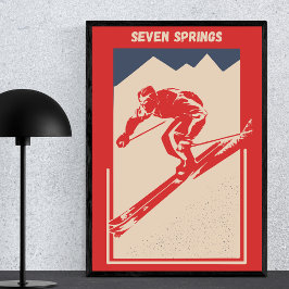 Poster Vintage Ski Pennsylvania Resort Seven Primaveras