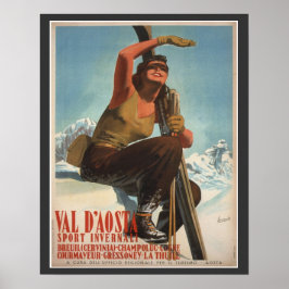 Póster Vintage Ski Poster, Itália, Val d'Aosta