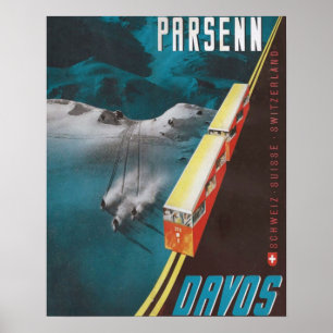 Poster Vintage Ski poster, Parsenn, Davos