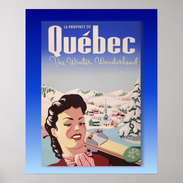 Póster Vintage Ski poster, Quebec, Maravilha de inverno (Frente)