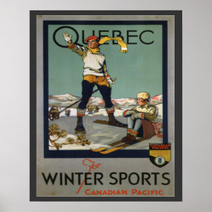 Poster Vintage Ski Poster, Quebec para esportes de invern
