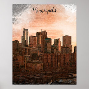 Poster Vintage Skyline Minneapolis Minnesota