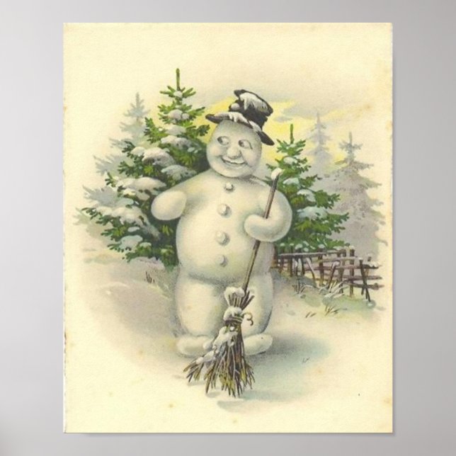 Póster Vintage Smiling Snowman Card (Frente)