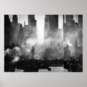 Póster Vintage Smokey Gritty NYC Black and White Skyline