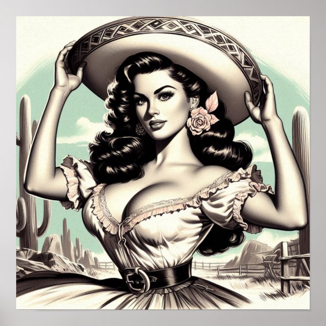 Poster Vintage Sombrero Pin-up (Frente)