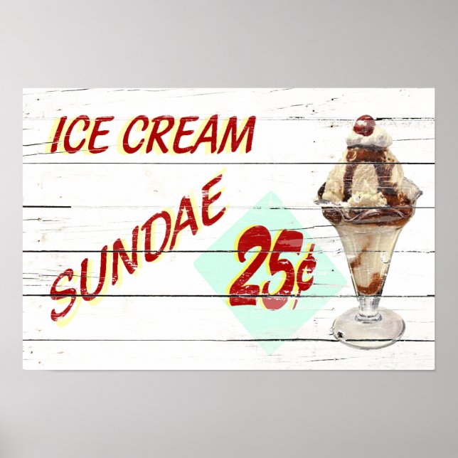 Poster Vintage Sorvete Sundae (Frente)