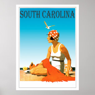 Poster Vintage South Carolina Beach Scene