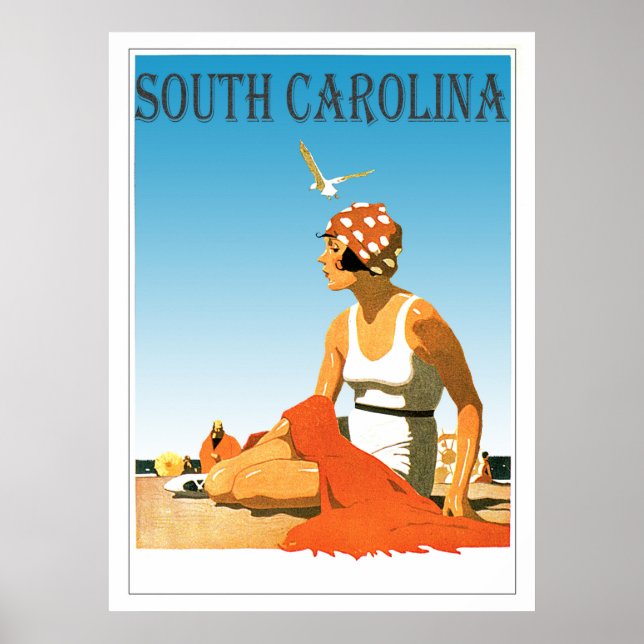 Poster Vintage South Carolina Beach Scene (Frente)