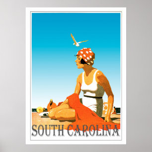 Poster Vintage South Carolina Beach Scene
