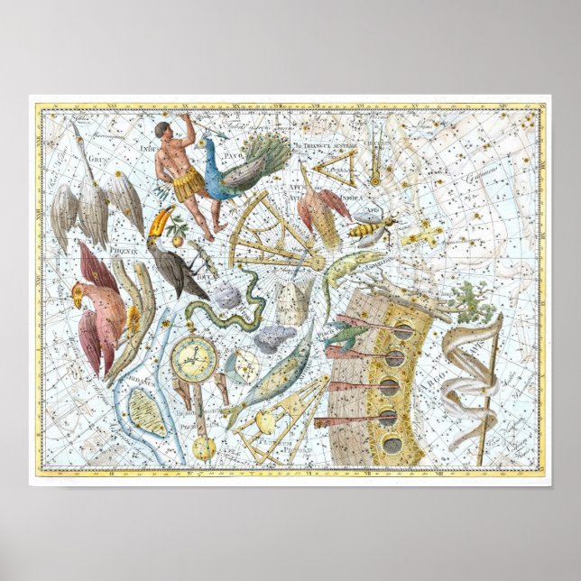 Poster Vintage Southern Sky Constellets Celestial Map (Frente)