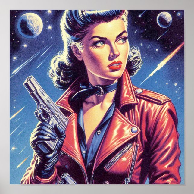 Poster Vintage Space Pulp Girl (Frente)