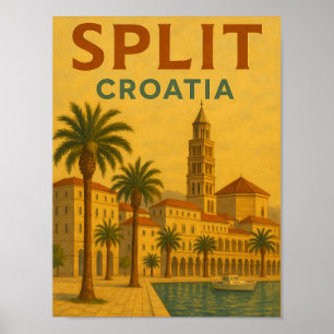 Poster Vintage Split Croácia Dalmatia Viagem