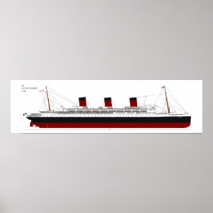 Poster Vintage SS Ile de France Ocean Liner Diagram Poste
